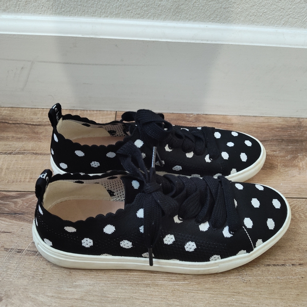 kate spade Black and White Polka Dot Lace-Up Sneakers - Picture 4 of 9
